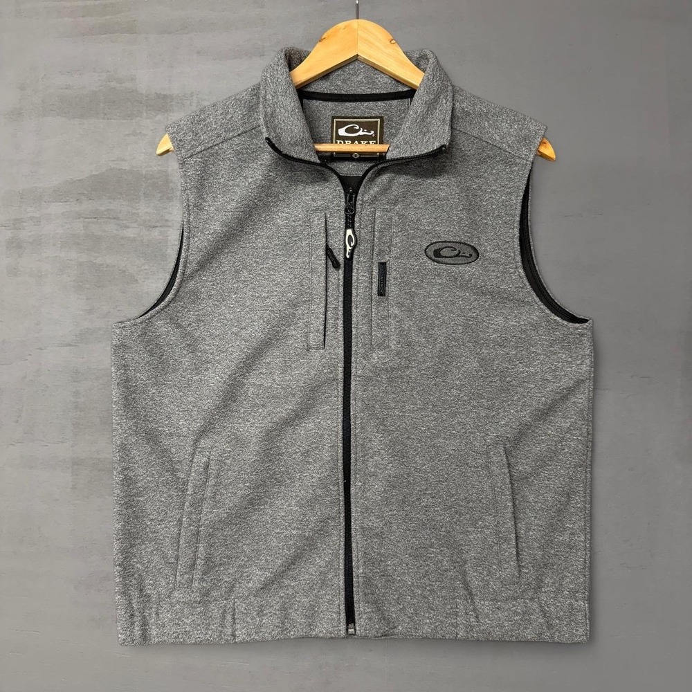 Drake Waterfowl Fleece Vest Gray Full Zip Magnattach Pocket Mens Small